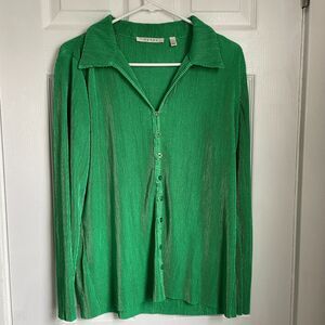 Cyrus brat green ribbed button down shirt size L womens holiday christmas